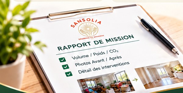 Exemple de rapport de mission Sansolia avec photos avant/après d'un débarras