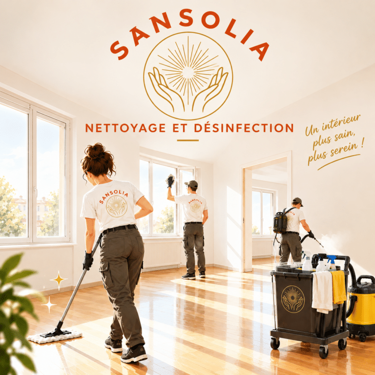 Équipe Sansolia réalisant le nettoyage et la désinfection d’un logement vide en Gironde
